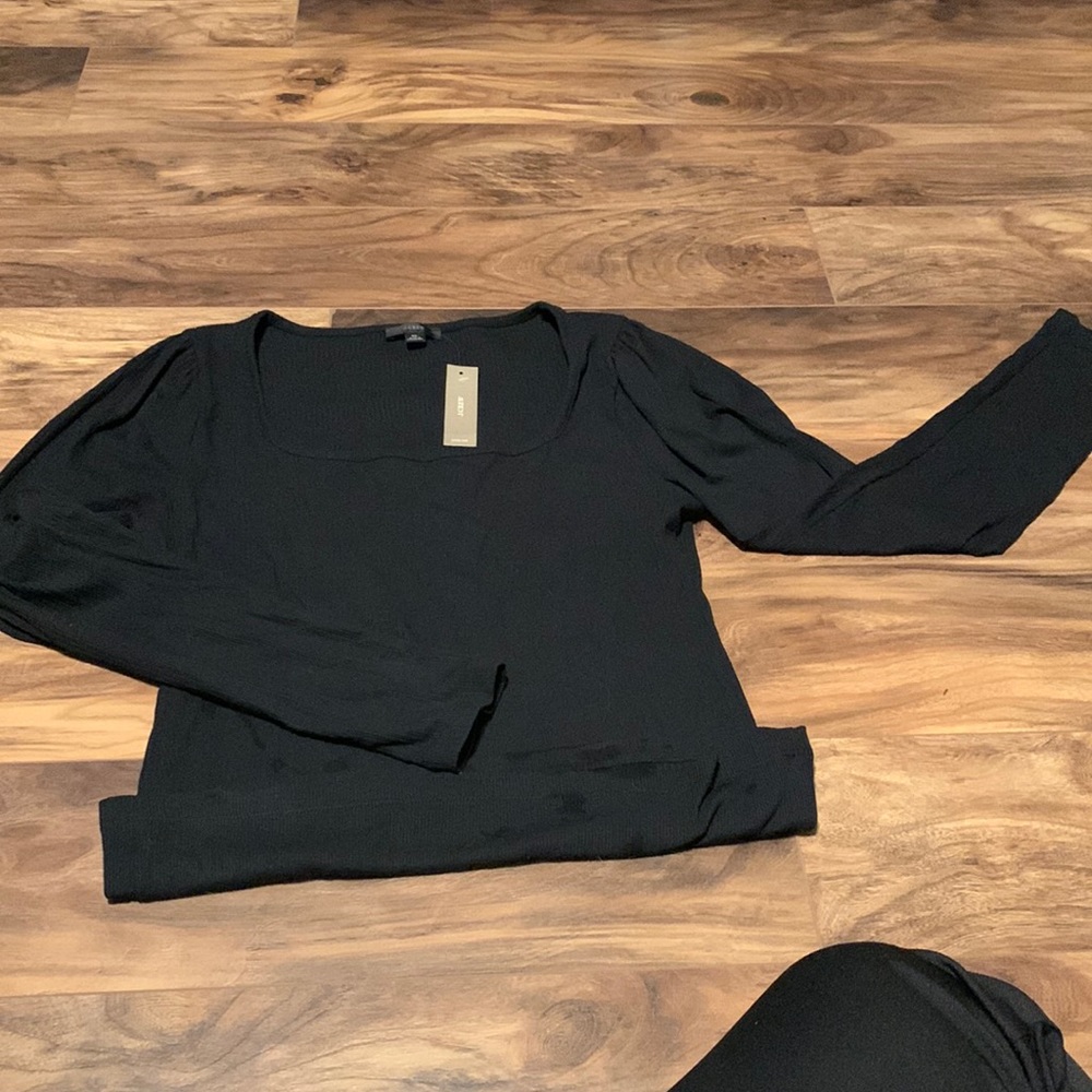 NWT J. Crew Black Ribbed Scoop Neck Top